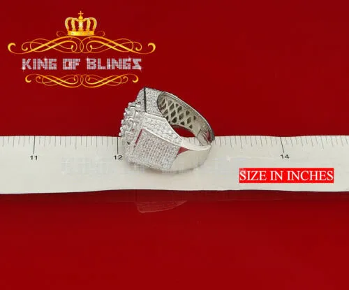 925 White Square Sterling Silver Cubic Zirconia 8.50ct Men's Ring Size 9