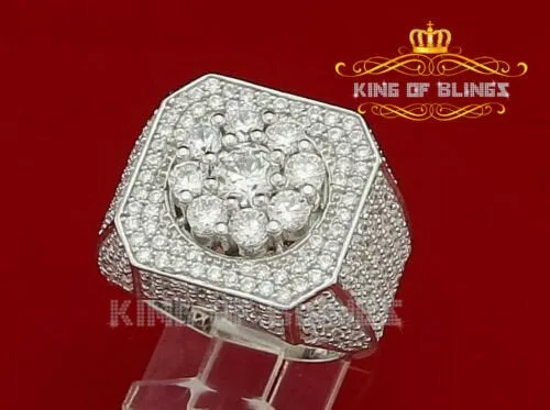 925 White Square Sterling Silver Cubic Zirconia 8.50ct Men's Ring Size 9