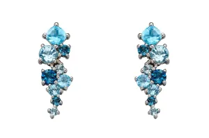 9ct White Gold Multi Blue Topaz Cluster Earrings