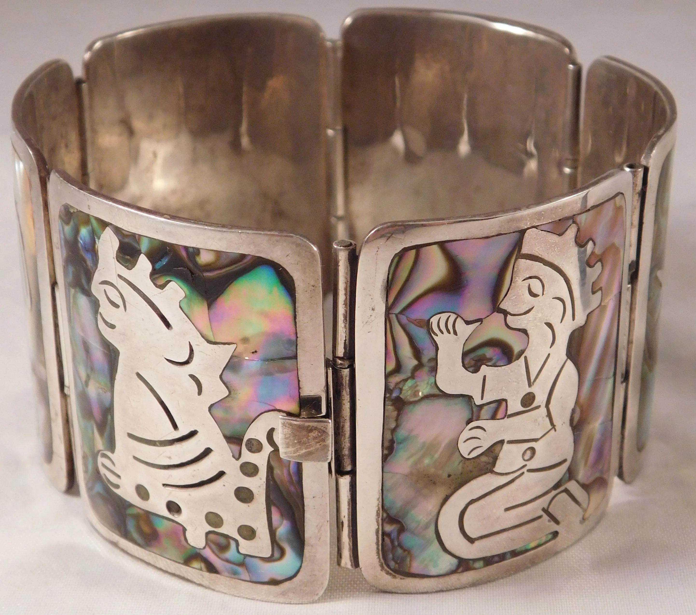 Abalone Bracelet Mexican Southwest .925 Sterling Silver Inlay....7.9"