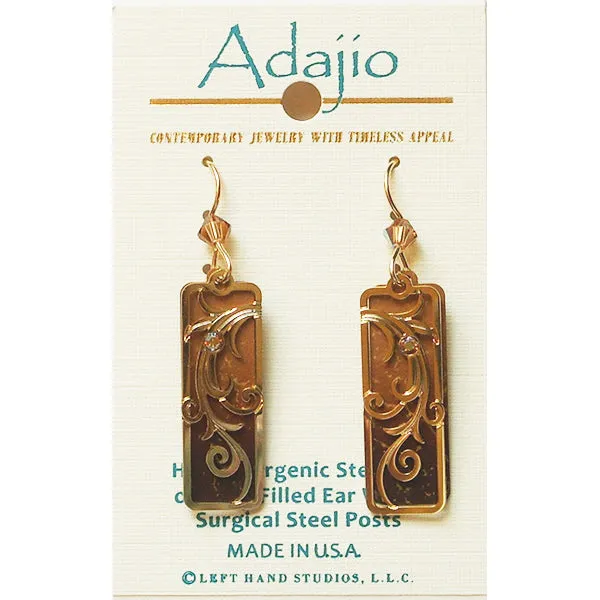 Adajio Golden Brown Ombre Column w/Etched Tendrils Overlay Pierced Earrings