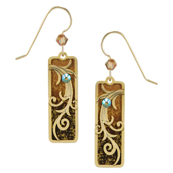 Adajio Golden Brown Ombre Column w/Etched Tendrils Overlay Pierced Earrings