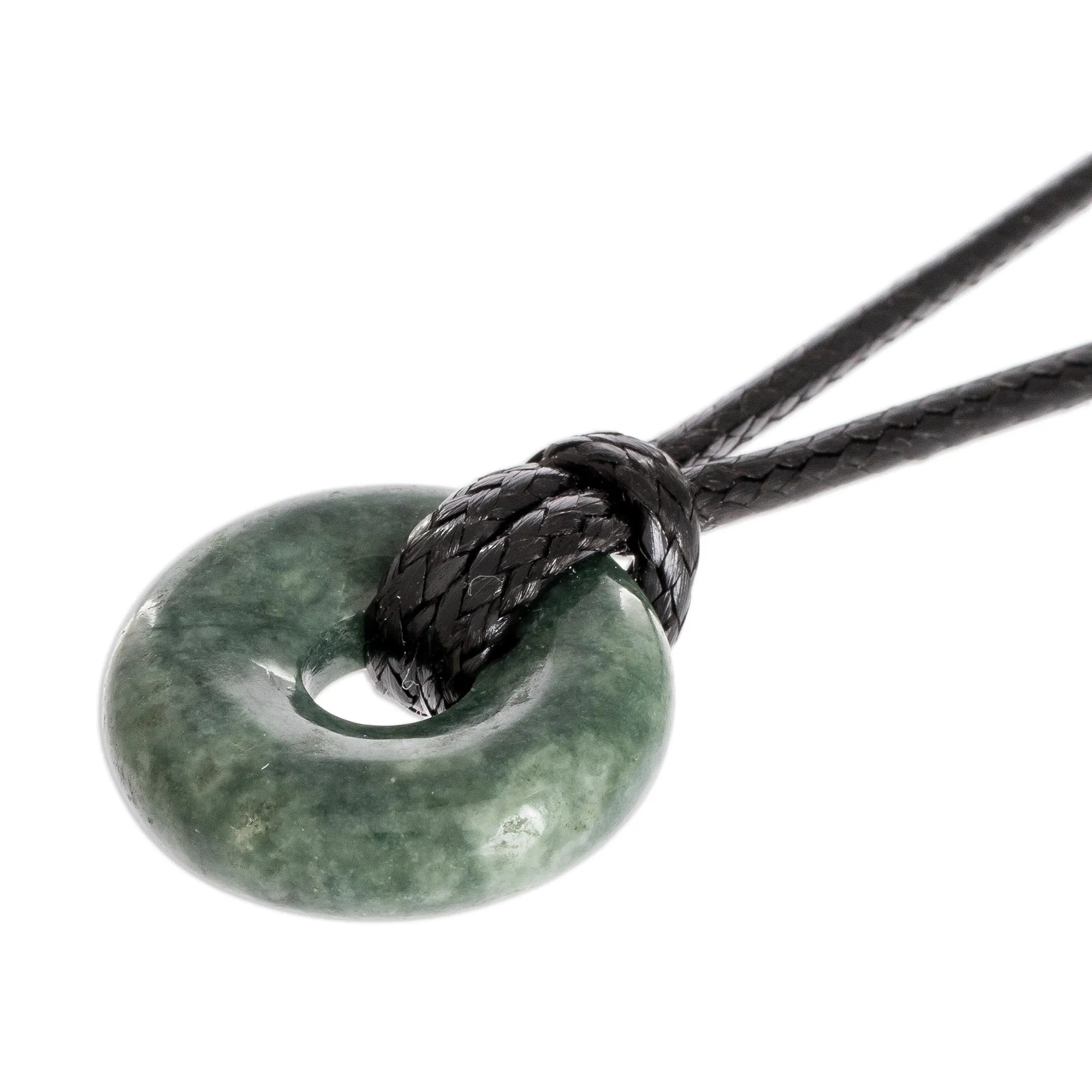 Adjustable Circular Dark Green Jade Necklace from Guatemala - Circle of Love in Dark Green | NOVICA