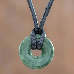 Adjustable Circular Dark Green Jade Necklace from Guatemala - Circle of Love in Dark Green | NOVICA