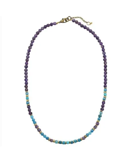 Amethyst and Apatite Beaded Necklace - February Birthstone