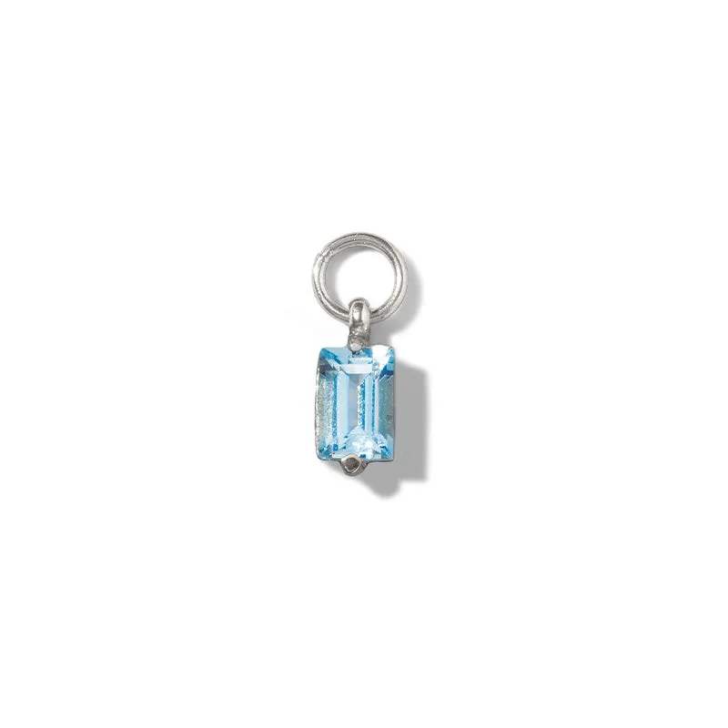 Baguette Charm, Blue Topaz, Silver