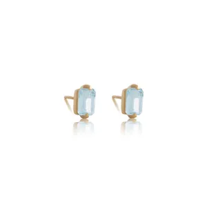 Baguette Mini Stud, Blue Topaz, Gold