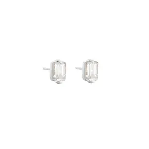 Baguette Mini Stud, White Topaz, Silver