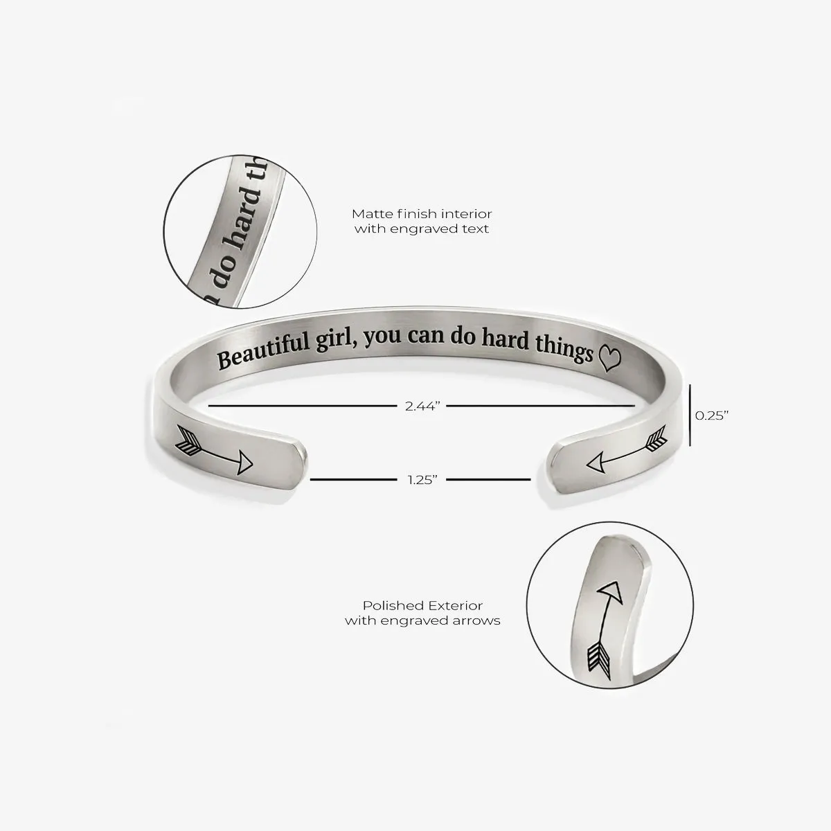 Beautiful Girl You Can Do Hard Things Personalizable Cuff Bracelet