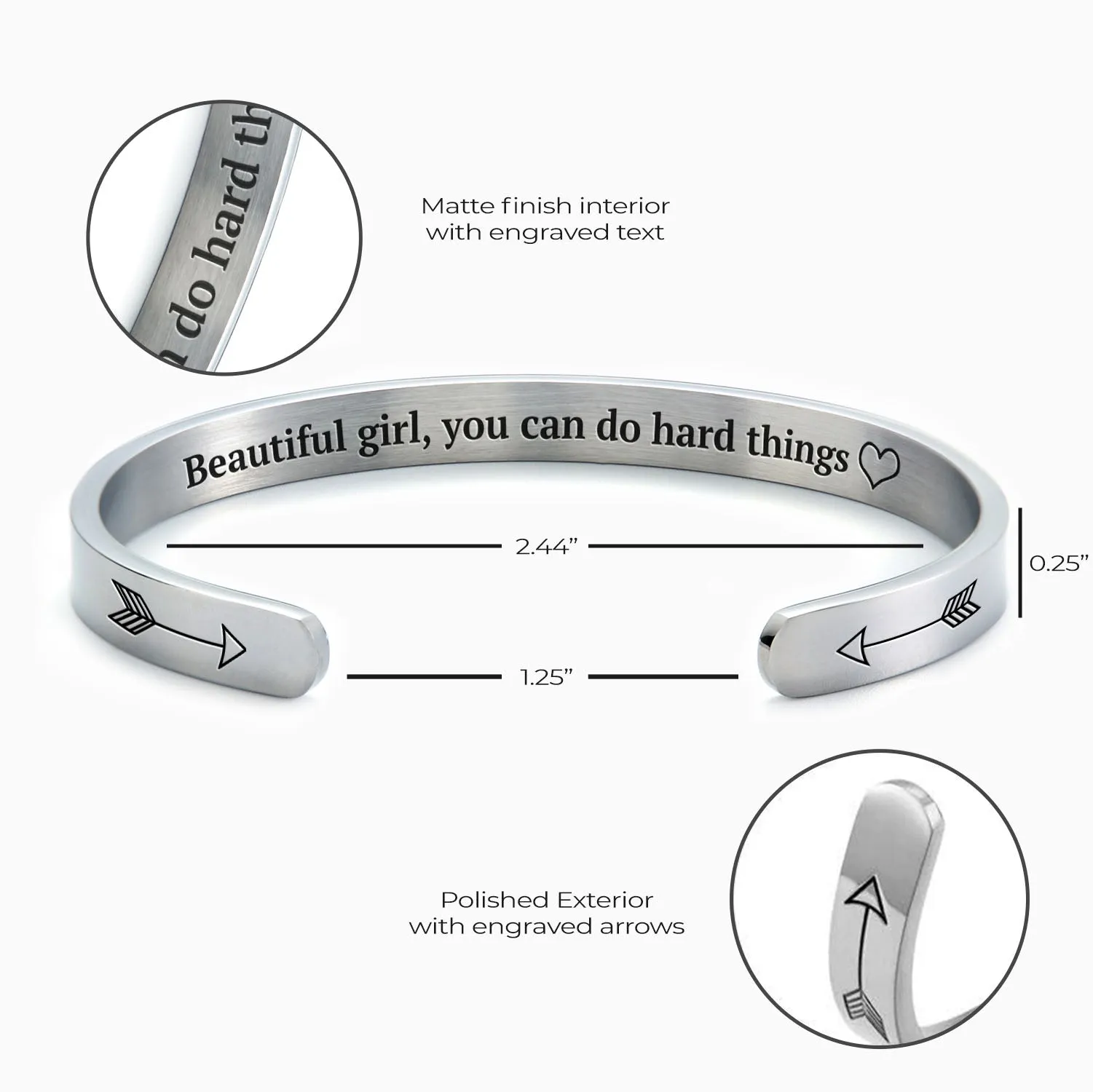 Beautiful Girl You Can Do Hard Things Personalizable Cuff Bracelet