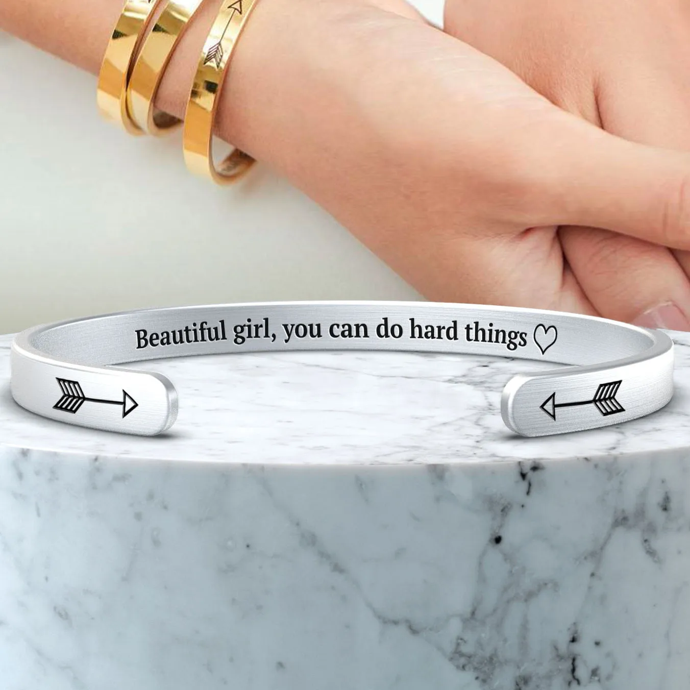 Beautiful Girl You Can Do Hard Things Personalizable Cuff Bracelet