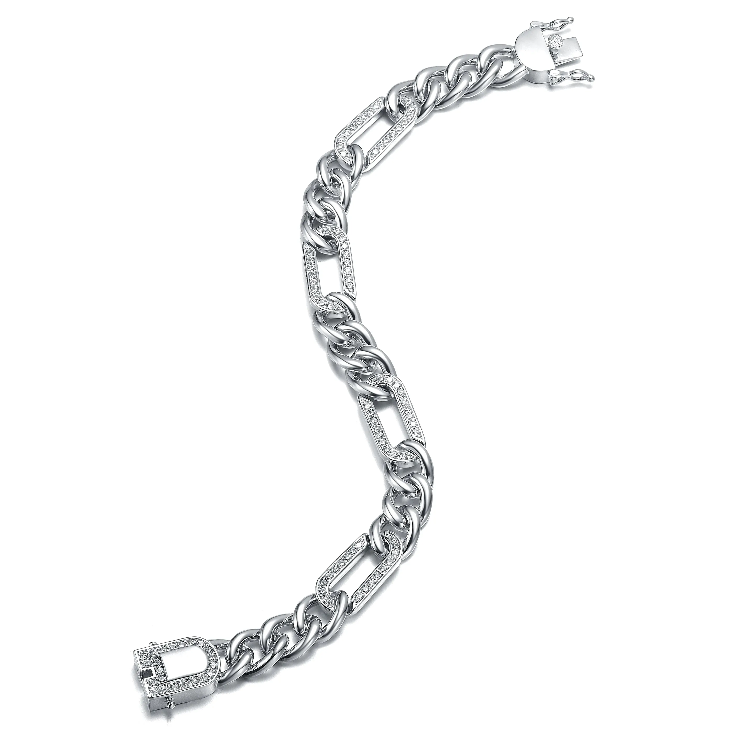 Belleville Chunky Chain Silver CZ Studded Statement Bracelet