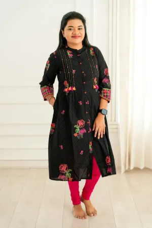 Black Floral Maternity Feeding Dress