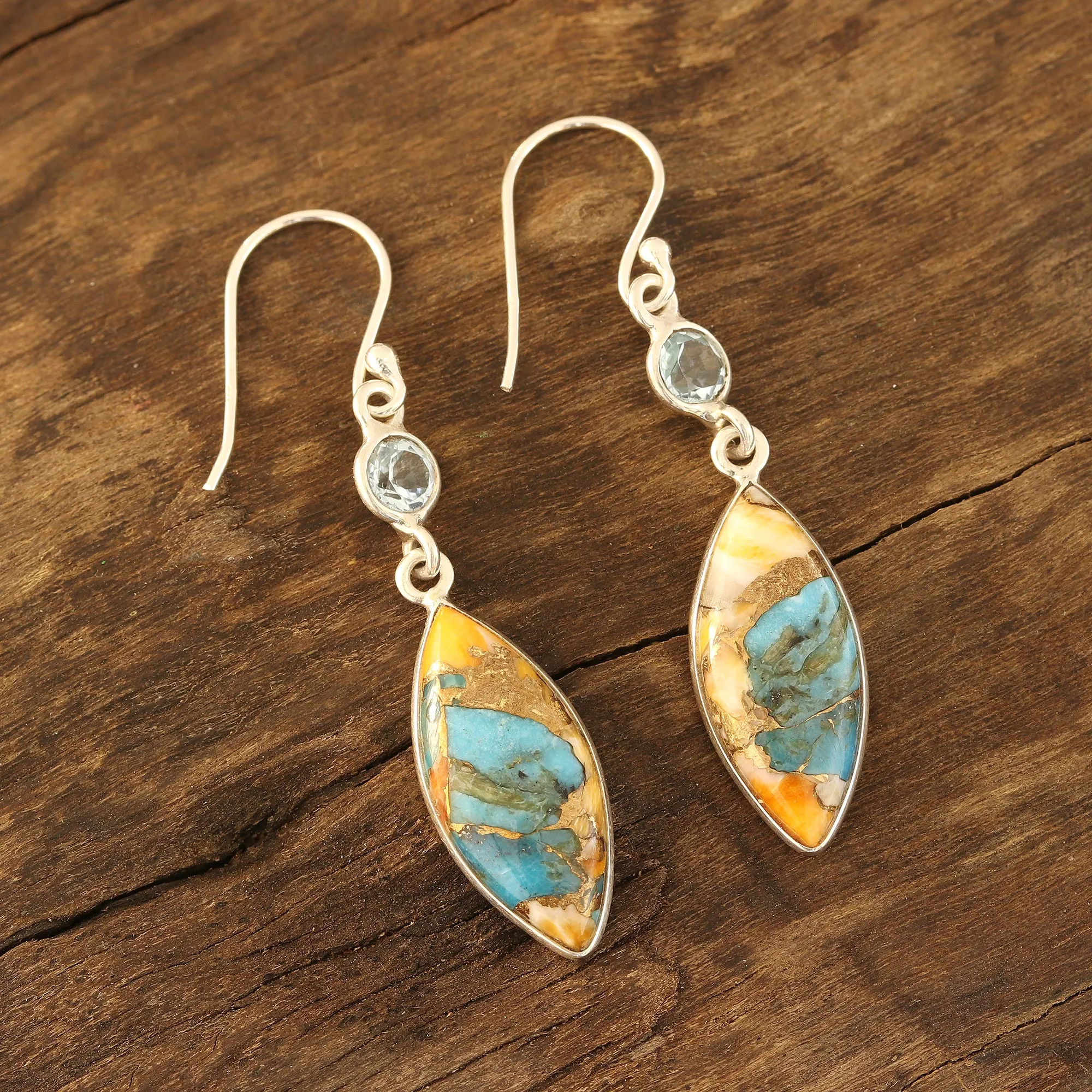 Blue Topaz and Composite Turquoise Dangle Earrings - Elegance of the Beach | NOVICA