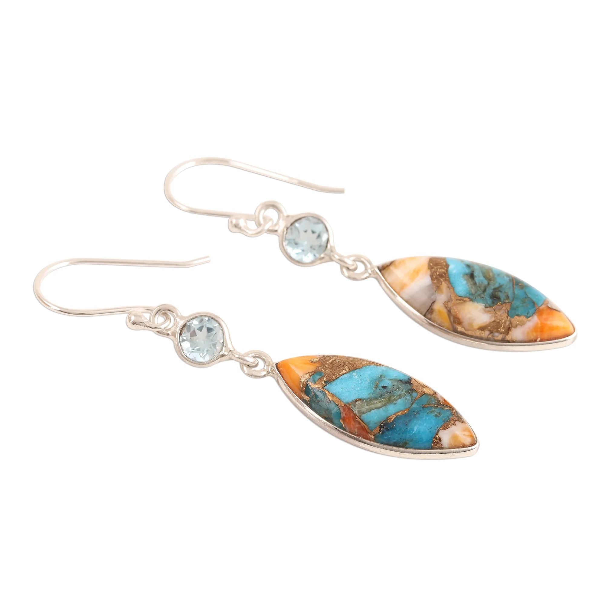 Blue Topaz and Composite Turquoise Dangle Earrings - Elegance of the Beach | NOVICA