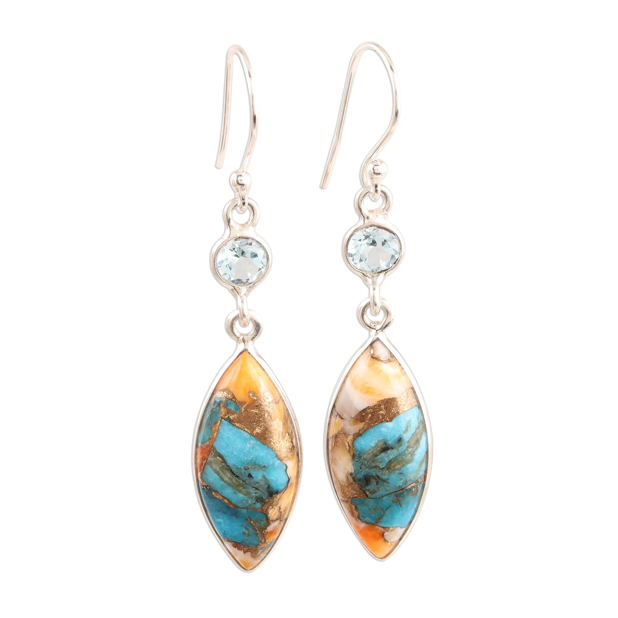 Blue Topaz and Composite Turquoise Dangle Earrings - Elegance of the Beach | NOVICA