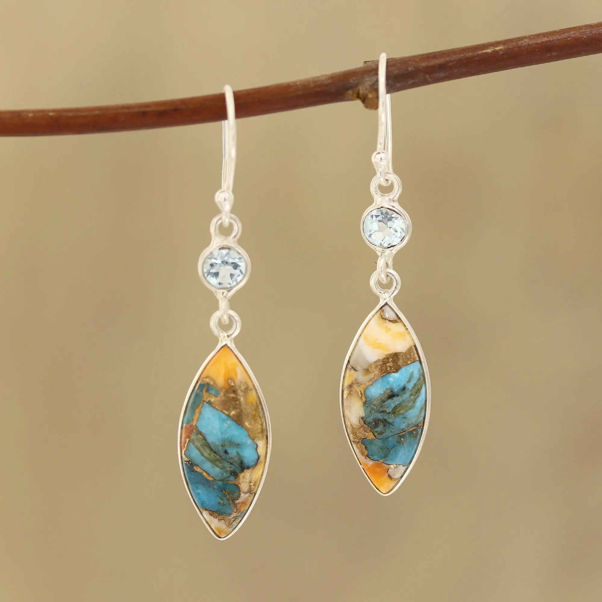 Blue Topaz and Composite Turquoise Dangle Earrings - Elegance of the Beach | NOVICA