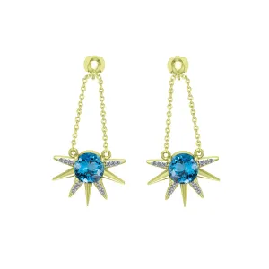 Blue Topaz and Diamond Dangle Half Sun Earrings in 10K  Gold