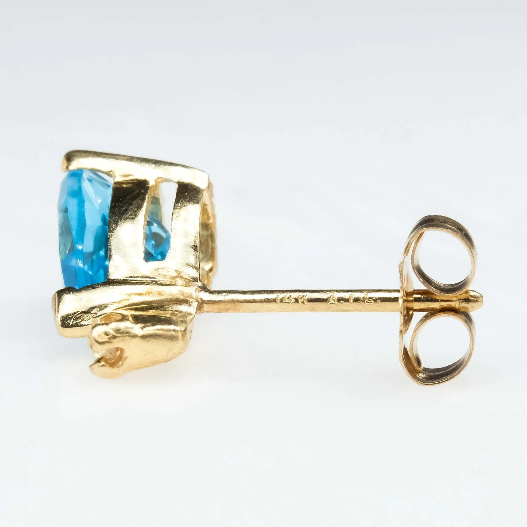 Blue Topaz and Diamond Drop Stud Earrings in 14K Yellow Gold