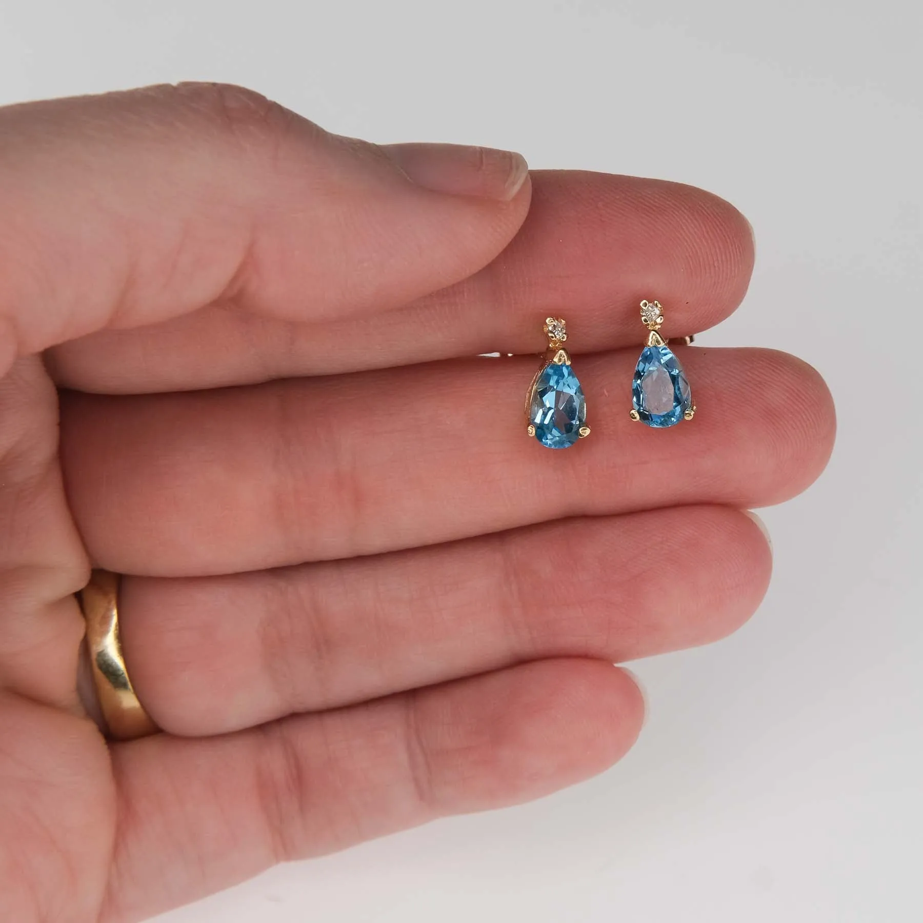 Blue Topaz and Diamond Drop Stud Earrings in 14K Yellow Gold