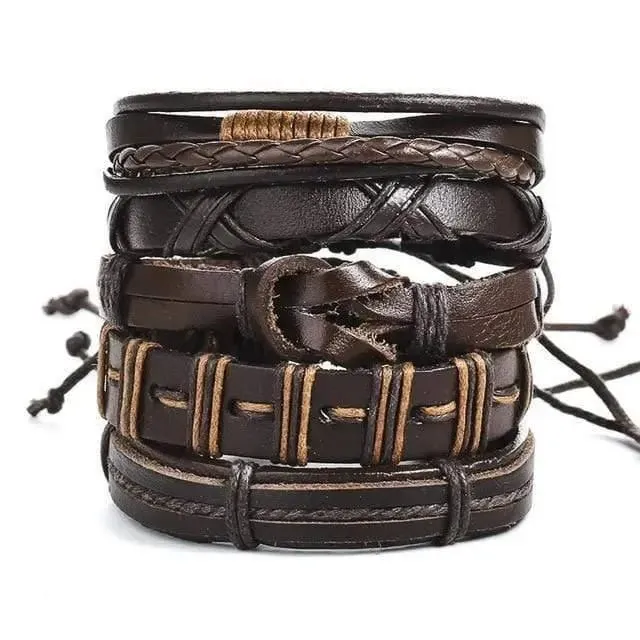 Bracelet biker en tresses de cuir véritable