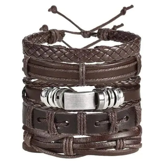 Bracelet biker en tresses de cuir véritable