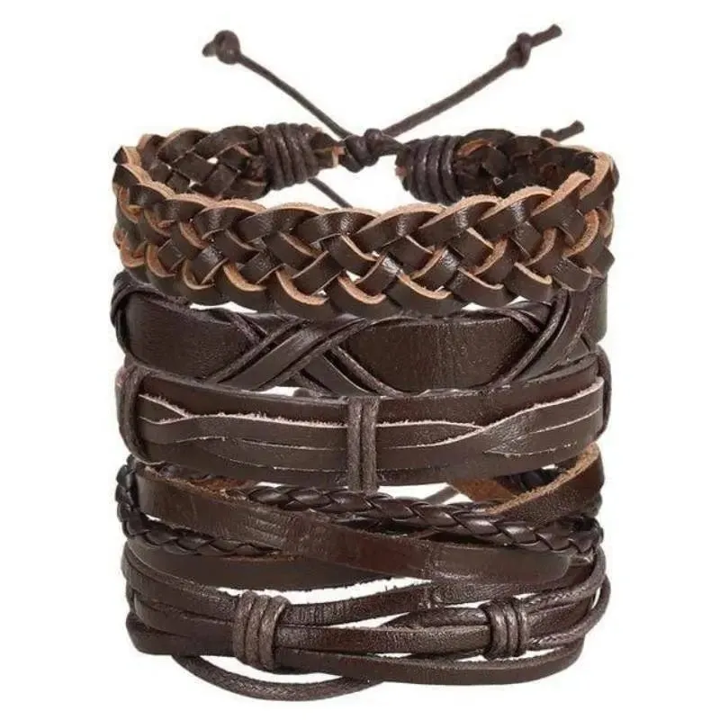 Bracelet biker en tresses de cuir véritable