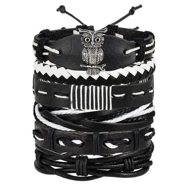 Bracelet biker en tresses de cuir véritable