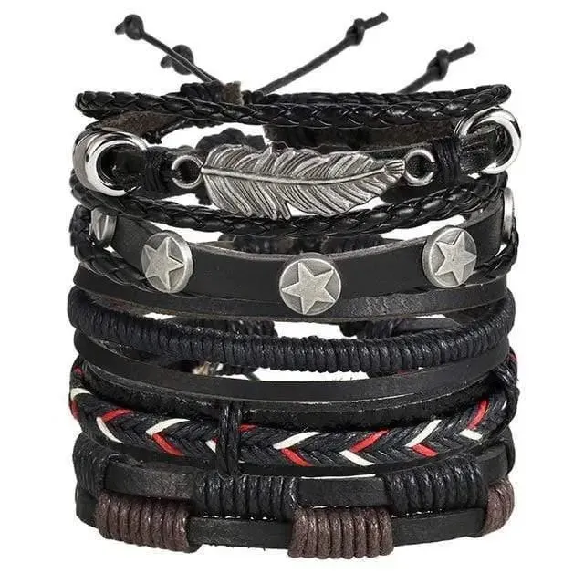 Bracelet biker en tresses de cuir véritable