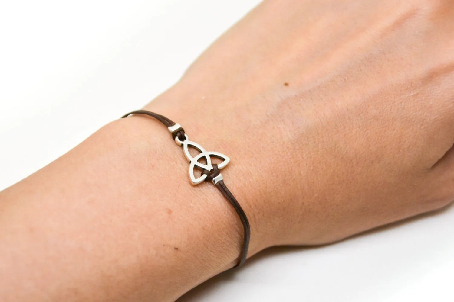 Brown bracelet with silver Trinity charm for women