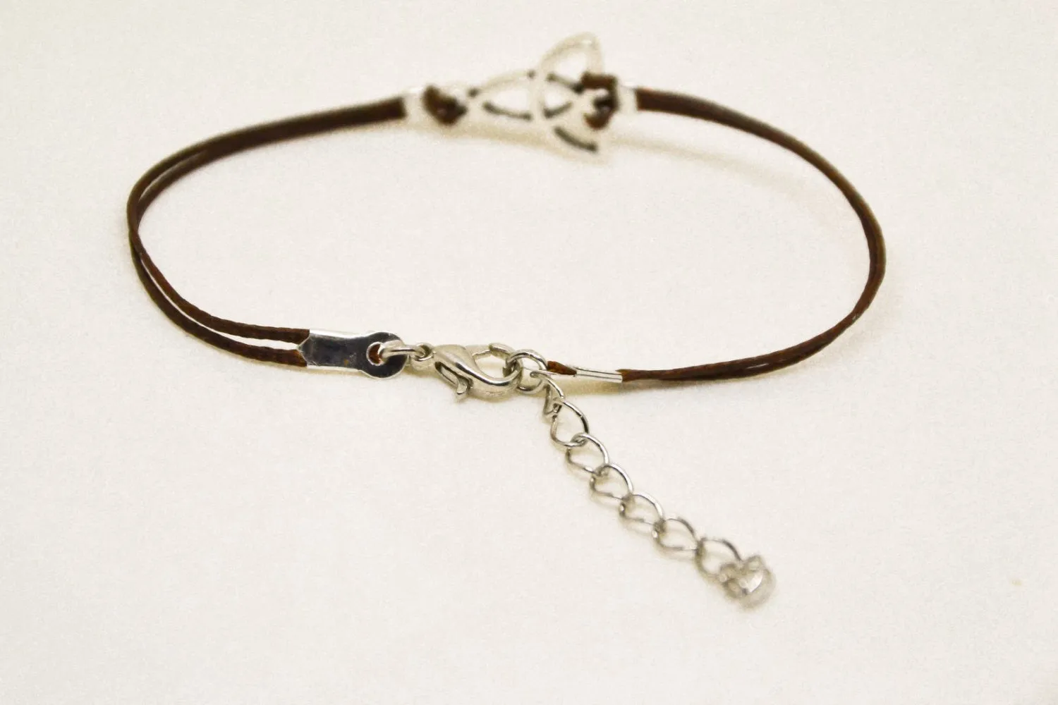 Brown bracelet with silver Trinity charm for women