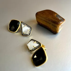 Catalina Studs With Black Onyx/Moonstone Gemstones