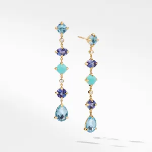 Chatelaine Multi Drop Earrings in 18K Yellow Gold with Blue Topaz, Tanzanite, Turquoise and Diamonds