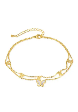 Cher Engravable Butterfly Pendant with Multi-layer Chain Anklet in Gold