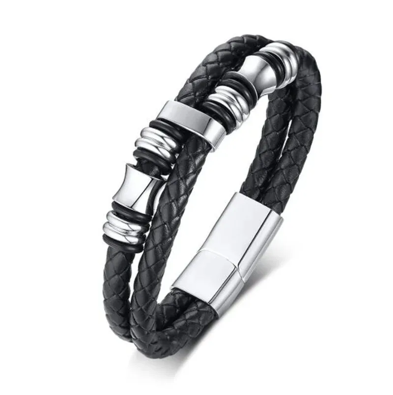 Classic Leather Braided Magnetic Metal Buckle Bracelet Punk High Quality Men\\'s Casual Business Bracelet Jewelry Gift