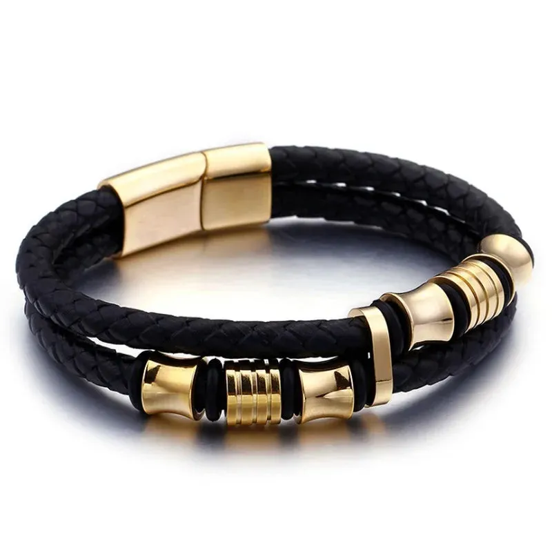 Classic Leather Braided Magnetic Metal Buckle Bracelet Punk High Quality Men\\'s Casual Business Bracelet Jewelry Gift