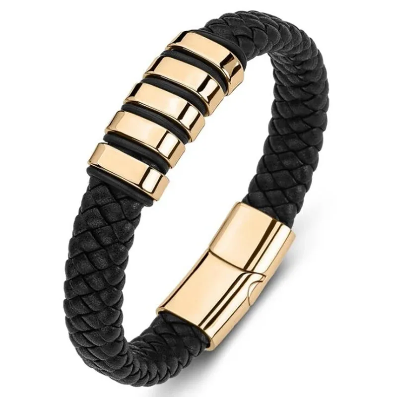 Classic Leather Braided Magnetic Metal Buckle Bracelet Punk High Quality Men\\'s Casual Business Bracelet Jewelry Gift