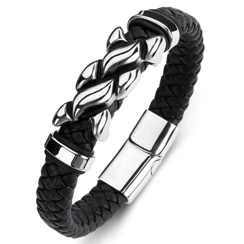 Classic Leather Braided Magnetic Metal Buckle Bracelet Punk High Quality Men\\'s Casual Business Bracelet Jewelry Gift