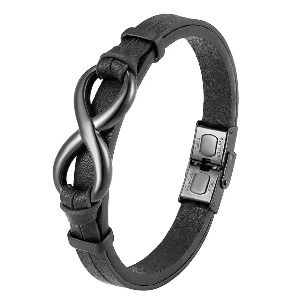 Classic Leather Braided Magnetic Metal Buckle Bracelet Punk High Quality Men\\'s Casual Business Bracelet Jewelry Gift