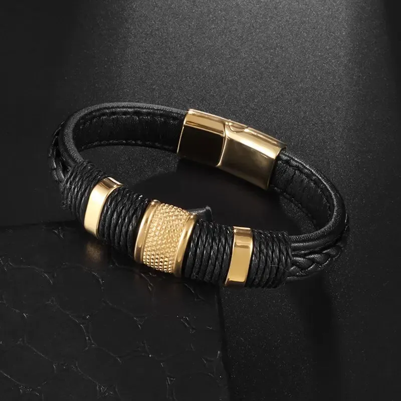 Classic Leather Braided Magnetic Metal Buckle Bracelet Punk High Quality Men\\'s Casual Business Bracelet Jewelry Gift