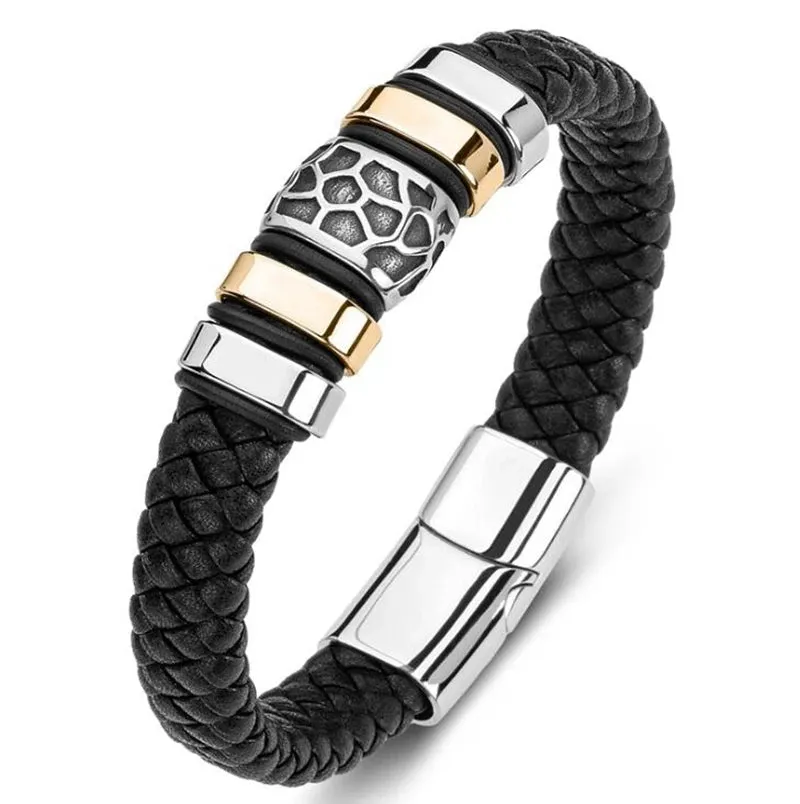 Classic Leather Braided Magnetic Metal Buckle Bracelet Punk High Quality Men\\'s Casual Business Bracelet Jewelry Gift