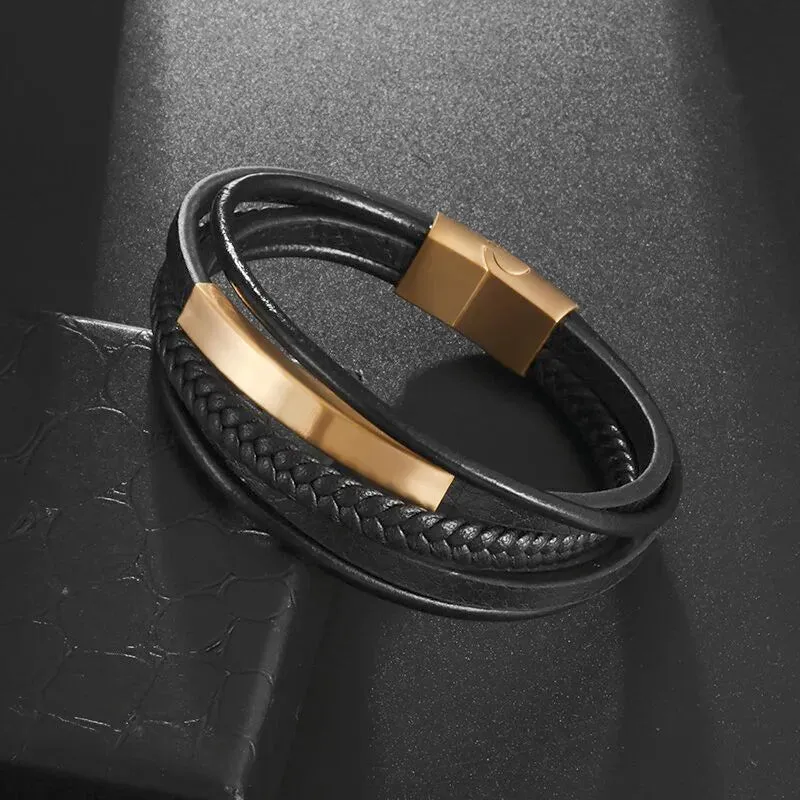 Classic Leather Braided Magnetic Metal Buckle Bracelet Punk High Quality Men\\'s Casual Business Bracelet Jewelry Gift