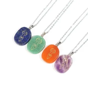 Classic Natural Stones Carving Chakra Pendant Reiki Healing Yoga Energy Meditation Quartz Crystal Pendant Necklace