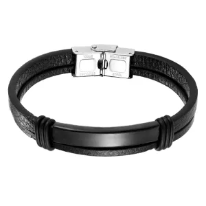 Classy Men Black Bar Leather Bracelet