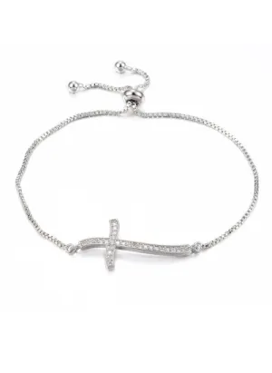 CZ Curved Cross Bracelet