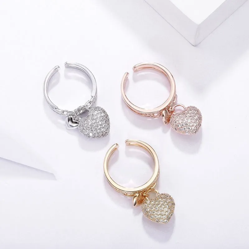 Dangling Multi-layer Zircon Love Heart Adjustable Rings