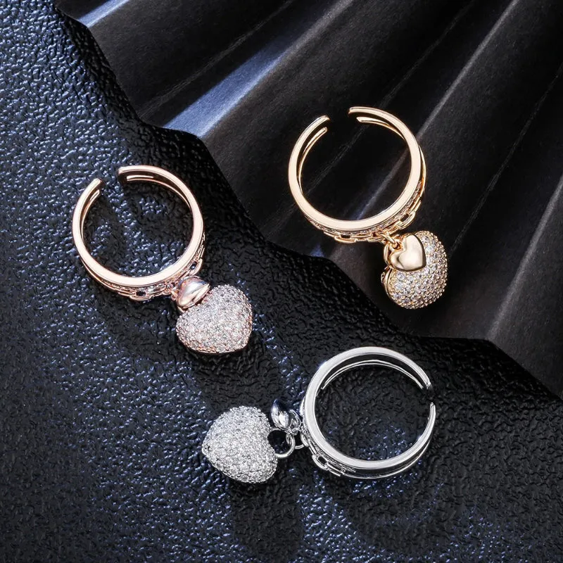 Dangling Multi-layer Zircon Love Heart Adjustable Rings