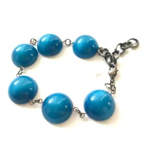 Dark Aqua Blue Moonglow Disc Stations Bracelet