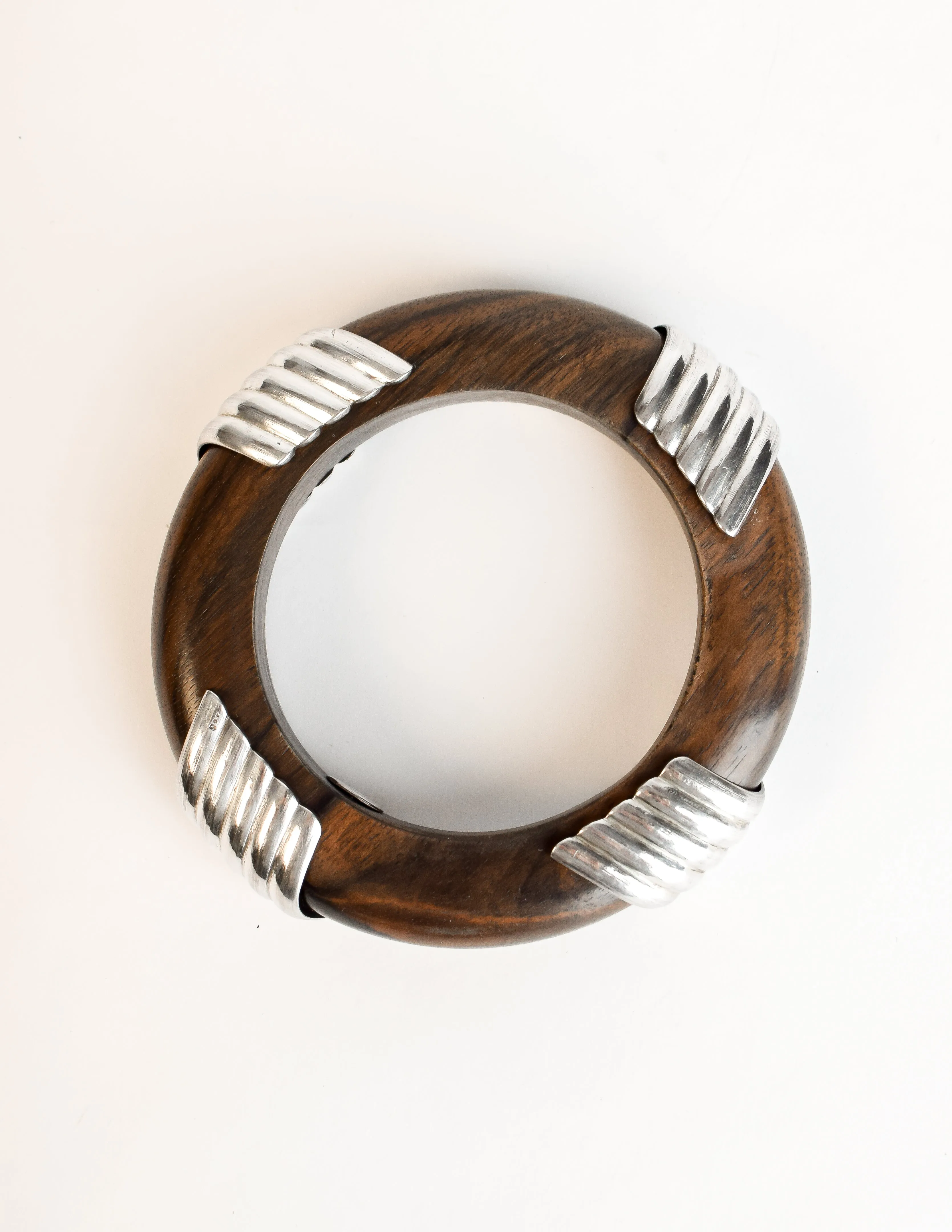 Dominique Aurientis Vintage Dark Wood Sterling Silver Bangle Bracelet