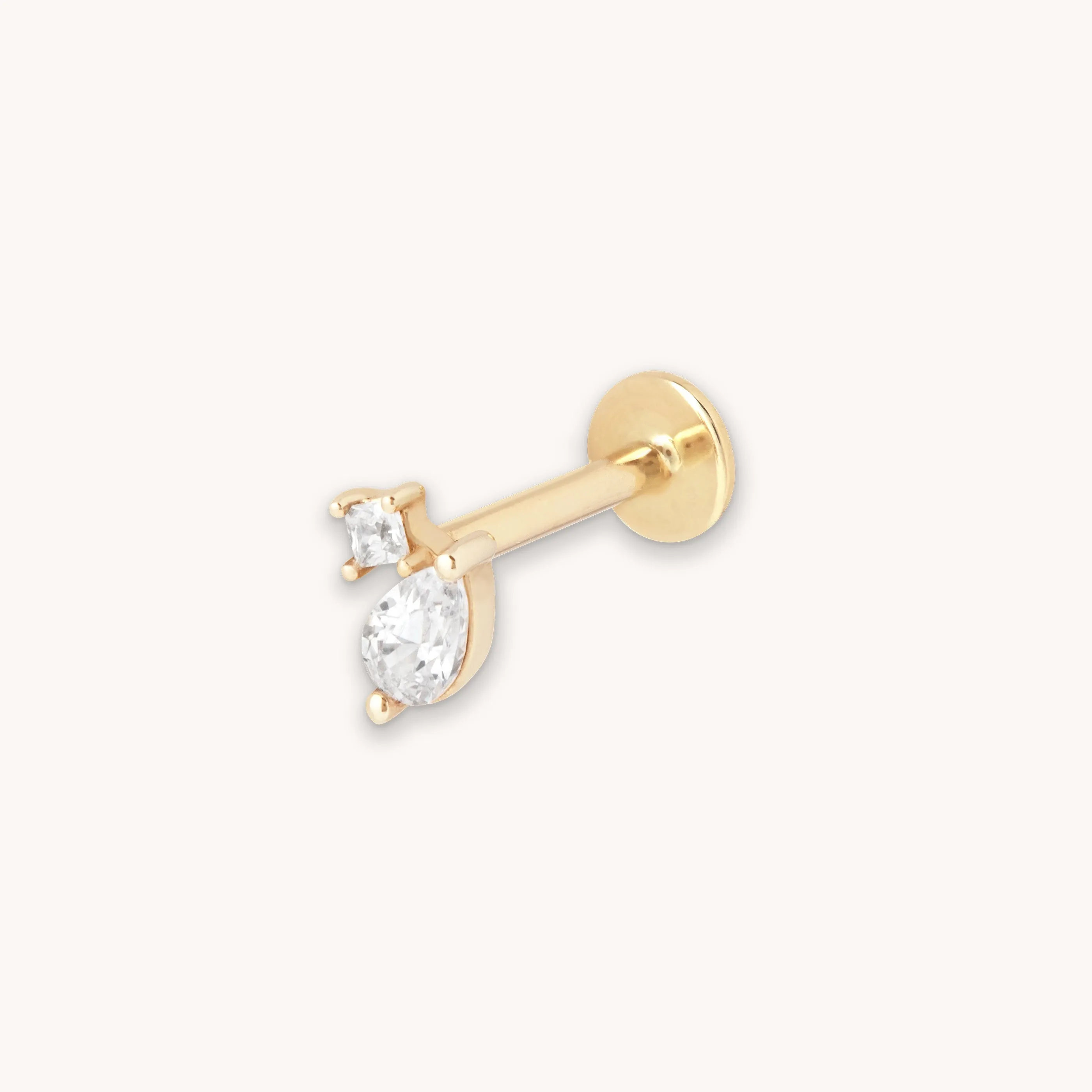 Double Gem Piercing Stud in Solid Gold